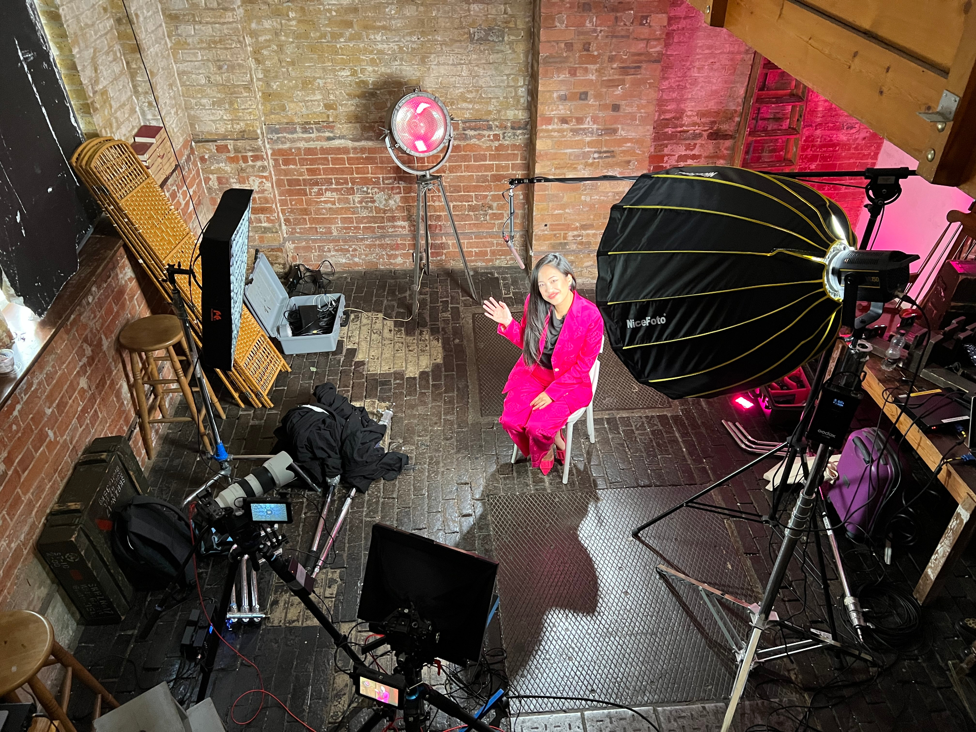 Linda Wang on set at the Direct Address London studio